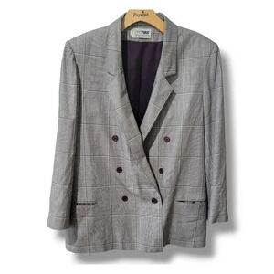 rrrrruss Russ Togs women's vintage gray plaid  one button front workwear blazer